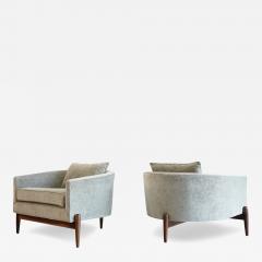 Jens Risom Tripod Barrelback Lounge Chairs in Greige Linen C 1950s - 4583788