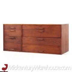 Jens Risom Wall Mounted Walnut and Brass Dresser with Fold Out Desk - 3688130