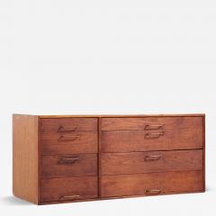 Jens Risom Wall Mounted Walnut and Brass Dresser with Fold Out Desk - 3690338