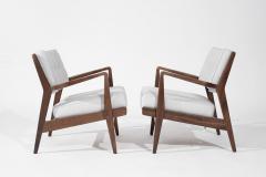 Jens Risom Walnut Lounge Chairs in Gray Linen Model U430 for Risom Inc Circa 1950s - 3560474