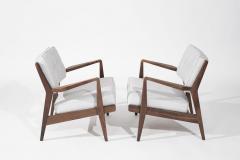 Jens Risom Walnut Lounge Chairs in Gray Linen Model U430 for Risom Inc Circa 1950s - 3560475