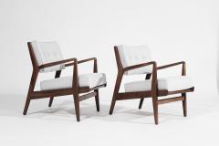 Jens Risom Walnut Lounge Chairs in Gray Linen Model U430 for Risom Inc Circa 1950s - 3560476