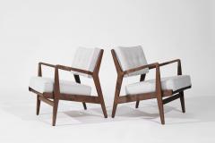 Jens Risom Walnut Lounge Chairs in Gray Linen Model U430 for Risom Inc Circa 1950s - 3560477