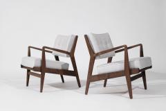 Jens Risom Walnut Lounge Chairs in Gray Linen Model U430 for Risom Inc Circa 1950s - 3560478
