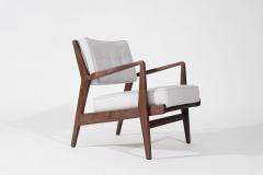 Jens Risom Walnut Lounge Chairs in Gray Linen Model U430 for Risom Inc Circa 1950s - 3560479