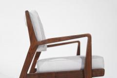 Jens Risom Walnut Lounge Chairs in Gray Linen Model U430 for Risom Inc Circa 1950s - 3560481