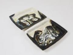 Jeppe Hagedorn Olsen Two Jeppe Hagedorn Olsen Large Abstract Stoneware Bowls Plates Denmark 1970s - 4064944
