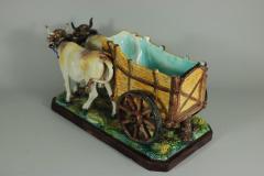 Jerome Massier Jerome Massier Fils Majolica Ox and Cart Flower Holder - 1900458