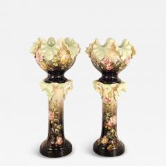 Jerome Massier Jerome Massier Majolica planters on stands France c 1900 - 3846568