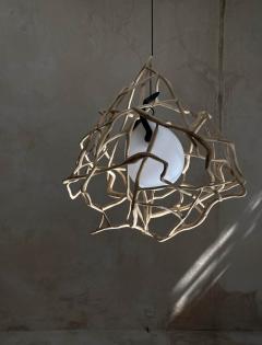 Jerome Pereira French Contemporary Planck Sculpted Oak Blown Glass Lighting - 4605565