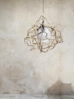 Jerome Pereira French Contemporary Planck Sculpted Oak Blown Glass Lighting - 4605566