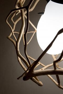 Jerome Pereira French Contemporary Planck Sculpted Oak Blown Glass Lighting - 4605568