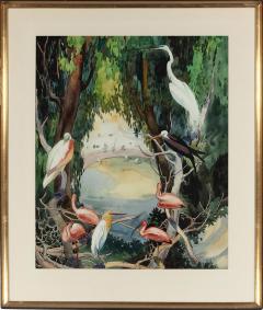 Jessie Arms Botke Birds at a waterhole Flamingos Swans Egrets - 982865