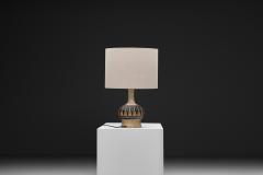 Jette Heller e Stoneware Table Lamp with Black Glazed Reliefs by Jette Heller e Denmark 1970s - 4717634