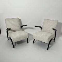 Jindrich Halabala Pair of Art Deco Lounge Chairs by J Halabala Black Laquer Czechia circa 1930 - 3988474