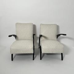 Jindrich Halabala Pair of Art Deco Lounge Chairs by J Halabala Black Laquer Czechia circa 1930 - 3988476