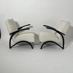 Jindrich Halabala Pair of Art Deco Lounge Chairs by J Halabala Black Laquer Czechia circa 1930 - 3988479