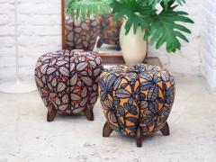 Jindrich Halabala Up to 3 Art Deco Jindrich Halabala Stool Leaf Pattern Pouf Ottoman 1930s - 4067678