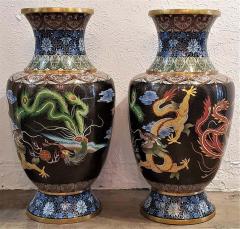 Jingfa Beijing Cloisonne Factory Pair of Large Chinese Bronze Cloisonn Dragon and Phoenix Vases - 1875904