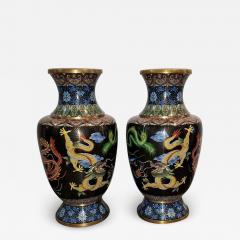 Jingfa Beijing Cloisonne Factory Pair of Large Chinese Bronze Cloisonn Dragon and Phoenix Vases - 1875929