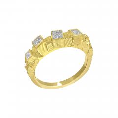 Jo Hayes Ward Princess Cut White Diamond Reflective Gold Chaos Cube Ring Jo Hayes Ward - 4714273