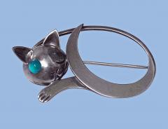 JoPol Sterling reclining Cat Brooch C 1945 - 2184133