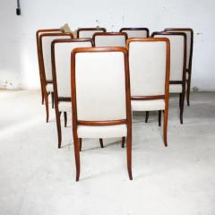 Joaquim Tenreiro Brazilian Modern 10 Chair Set in Hardwood Beige Leather Joaquim Tenreiro 1960s - 3187010