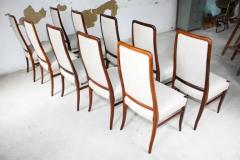 Joaquim Tenreiro Brazilian Modern 10 Chair Set in Hardwood Beige Leather Joaquim Tenreiro 1960s - 3187079
