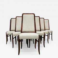 Joaquim Tenreiro Brazilian Modern 10 Chair Set in Hardwood Beige Leather Joaquim Tenreiro 1960s - 3194924