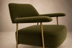 Joaquim Tenreiro Brazilian Modern Pair of Armchairs in Aged Brass Olive Green Mohair - 4594387