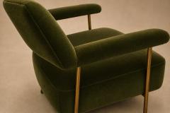 Joaquim Tenreiro Brazilian Modern Pair of Armchairs in Aged Brass Olive Green Mohair - 4594389