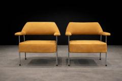 Joaquim Tenreiro Brazilian Modern Pair of Armchairs in Metal Nubuck Leather Lot 322 - 4480772