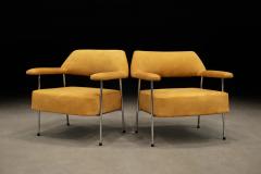 Joaquim Tenreiro Brazilian Modern Pair of Armchairs in Metal Nubuck Leather Lot 322 - 4480773