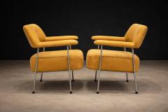 Joaquim Tenreiro Brazilian Modern Pair of Armchairs in Metal Nubuck Leather Lot 322 - 4480777
