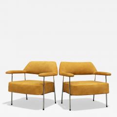 Joaquim Tenreiro Brazilian Modern Pair of Armchairs in Metal Nubuck Leather Lot 322 - 4490873