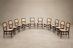 Joaquim Tenreiro Brazilian Modern Set of Ten Chairs in Rosewood Cane Joaquim Tenreiro 1960s - 4692753