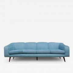 Joaquim Tenreiro Brazilian Modern Sofa in Hardwood Light Blue Fabric Joaquim Tenreiro c 1960 - 3436050