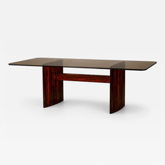 Joaquim Tenreiro Joaquim Tenreiro Dining Table in Rosewood Veneer and Bronze Smoked Glass - 4702455