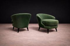 Joaquim Tenreiro Pair of Concha Armchairs in Green Suede Joaquim Tenreiro 1960s - 4546800