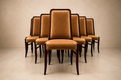Joaquim Tenreiro Set of 10 Dining Chairs in Brazilian Rosewood Italian Mohair Velvet - 4692723
