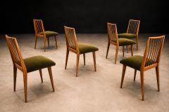 Joaquim Tenreiro Set of 6 Dining Chairs by Joaquim Tenreiro in Cavi na Wood Olive Green Mohair - 4606449