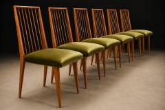 Joaquim Tenreiro Set of 6 Dining Chairs by Joaquim Tenreiro in Cavi na Wood Olive Green Mohair - 4606450