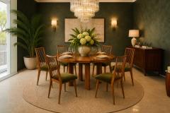 Joaquim Tenreiro Set of 6 Dining Chairs by Joaquim Tenreiro in Cavi na Wood Olive Green Mohair - 4606456