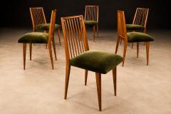 Joaquim Tenreiro Set of 6 Dining Chairs by Joaquim Tenreiro in Cavi na Wood Olive Green Mohair - 4606457