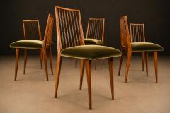 Joaquim Tenreiro Set of 6 Dining Chairs by Joaquim Tenreiro in Cavi na Wood Olive Green Mohair - 4606465