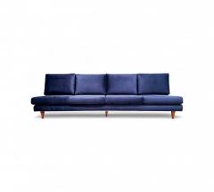 Joaquim Tenreiro Sofa in Hardwood Loose Cushions in Blue Fabric Joaquim Tenreiro 1950s - 4367509
