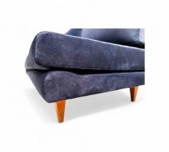 Joaquim Tenreiro Sofa in Hardwood Loose Cushions in Blue Fabric Joaquim Tenreiro 1950s - 4367516