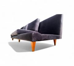 Joaquim Tenreiro Sofa in Hardwood Loose Cushions in Blue Fabric Joaquim Tenreiro 1950s - 4367517