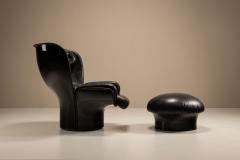 Joe Colombo Elda Chair by Joe Colombo and Mario Brunu Pouf in Black Leather for Comfort - 4360712