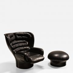 Joe Colombo Elda Chair by Joe Colombo and Mario Brunu Pouf in Black Leather for Comfort - 4362666